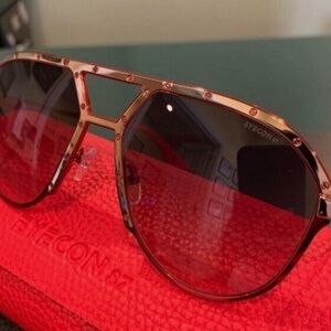 Eyecon 87 Red & Gold Aviator Sunglasses Alpina Style